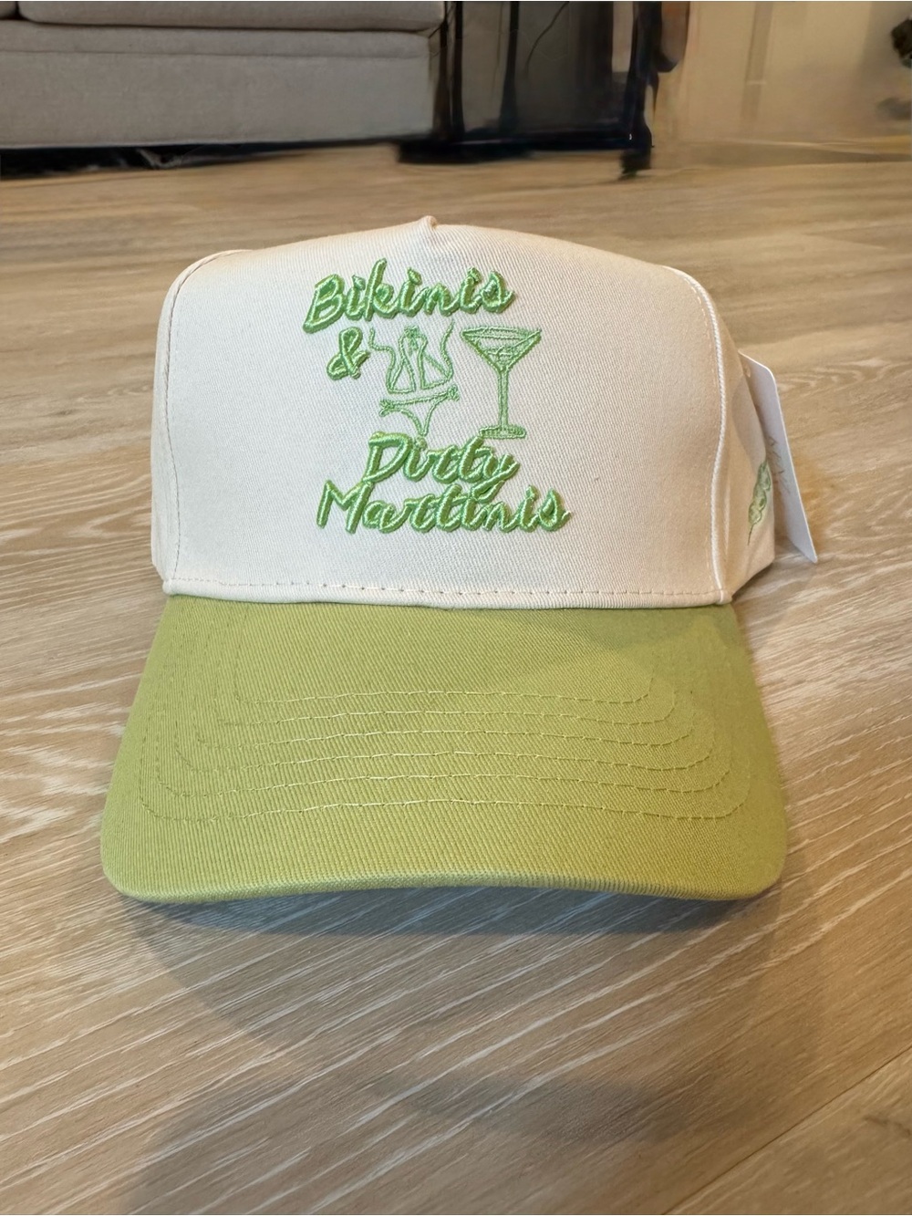 NWT - Trucker Hat - Bikinis & Dirty Martinis - Cream & Green